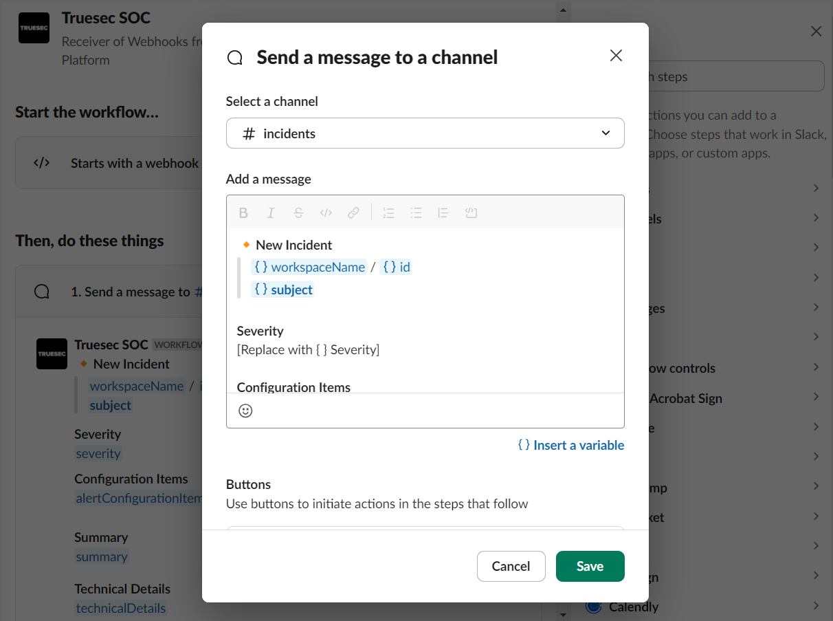 Send a message to a channel dialog